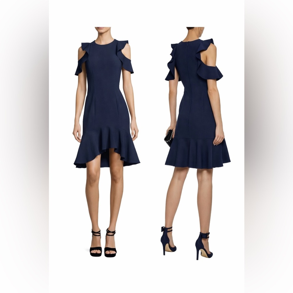 Cinq a Sept Elegant Navy Dress with Ruffle Detailing | size 4 | EUC